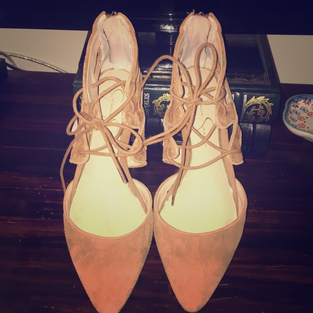 Lace up suede dress flats